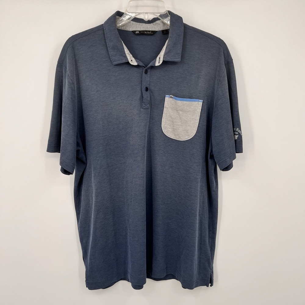 Travis Mathew SS Polo Shirt XXL 2X Blue Gray Golf Mens Fair Oaks Ranch PGA